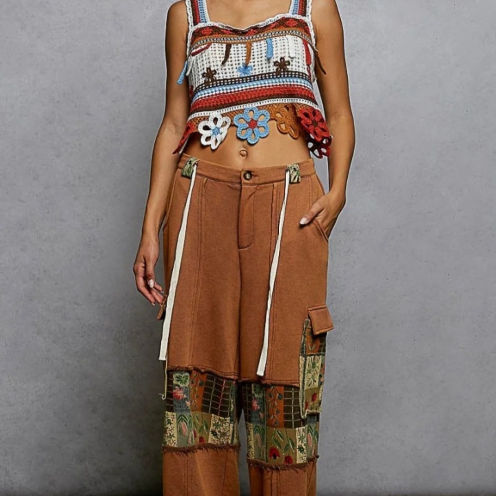 POL Rust Patchwork Wide-Leg Cargo Pants NWOT - image 2